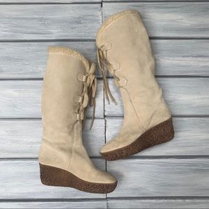 Michael Kors Suede & Shearling Lace Front Boots